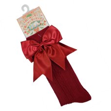 S350-BU: Burgundy Knee Length Socks w/Large Bow (0-24 Months)